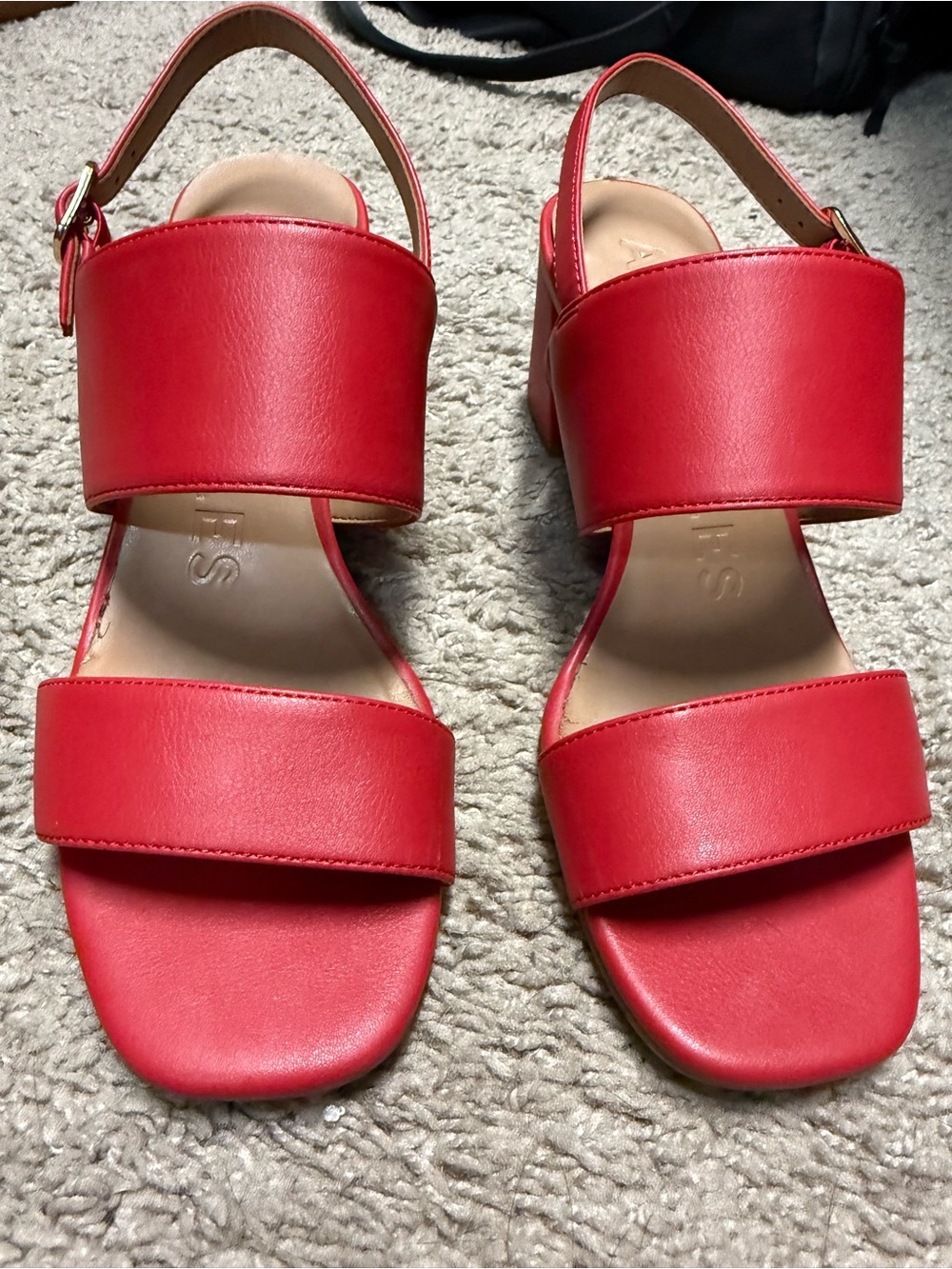 Aerosoles Two Band Red Block Heel Sandals Size 6.5 Comfort Slingback